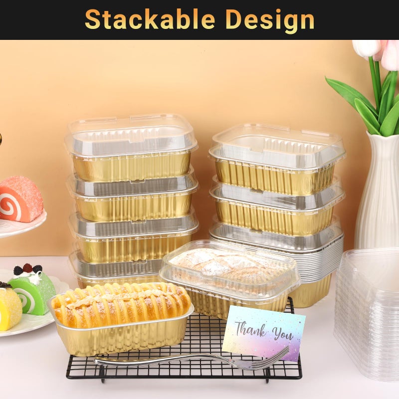 Beasea Mini Loaf Pans with Lid, 25 Pack 5x3 Inch Disposable Loaf Pan Aluminum Foil Bread Pans Bread Loaf Pans Mini Loaf Baking Pans Loaf Bakeware for Baking - Image 5